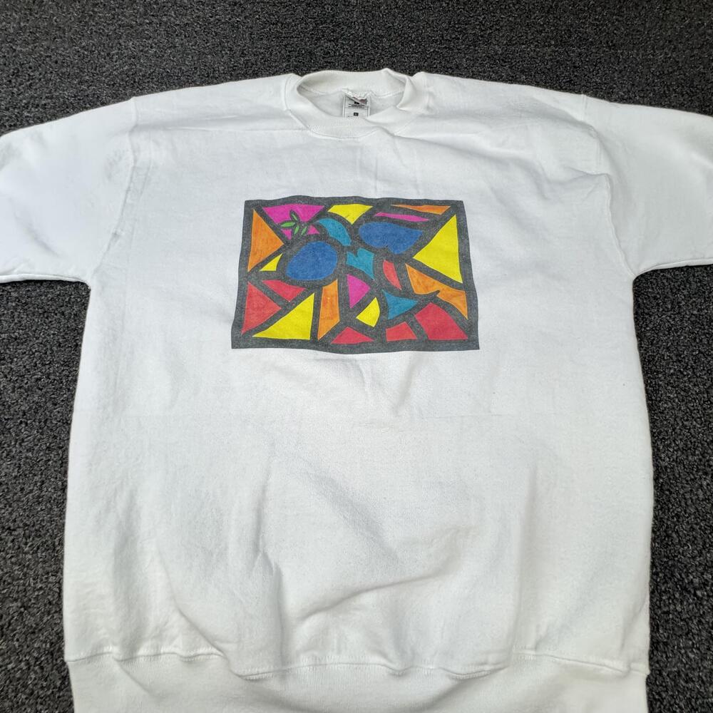 Fruit Of The Loom Sweatshirt Mens L White Pullover Stained Glass Graphic 1990s